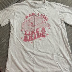 SHEIN White Tee with Pink Cowboy Graphic